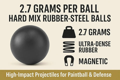 50 x Premium Quality Hard Mix Rubber Steel Balls 2.7 Grams Heavy Reusable Projectiles Paintballs Reballs Powerballs for Training Home Defense Pistols in 50 Caliber (S-Type)