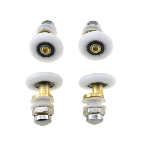 4-piece set of 27mm diameter brass shower door wheels with nylon rollers, stainless steel screws and ball bearings