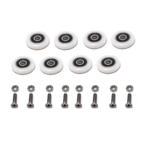 27mm Shower Door Rollers 8PCS Replacement Set with screws for Glass Sliding Doors, featuring strong load bearing and ultra quiet wheels.