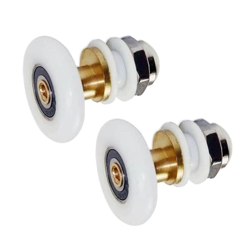 Close-up of the 27mm Shower Door Rollers Replacement Set 8PCS for Bathroom Glass Sliding Doors showcasing copper steel and nylon wheels.