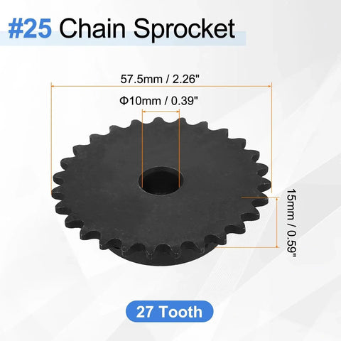 Heavy Duty 27 Tooth Chain Sprocket For ISO 04C Chain, 10mm Bore, 57.5mm Diameter, black oxide finish