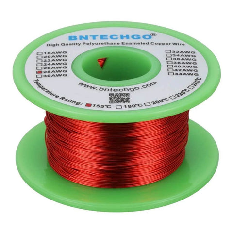 28 AWG Enameled Copper Magnet Wire 4 oz Spool Red Insulated Coil on green spool
