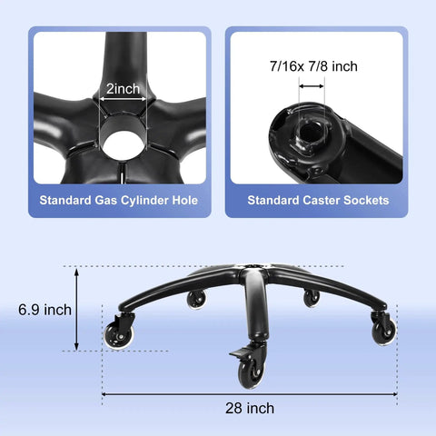 28 Inch Office Chair Base Replacement Part With Metal Base Wide Legs And Bottom Plate Stand Cylinder Two Wheels With Brakes For Stable Support