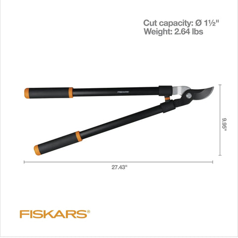 Heavy Duty 28 Inch Garden Loppers With Rust Resistant Bypass Steel Blade For Cutting Branches Up To 1.5 Inches Diameter, Shock Absorbing Handle