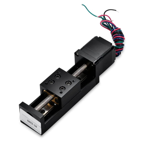28 Stepper Motor Mini Linear Rail Slide Actuator, 50mm Stroke, X Y Z Stage with T Screw Rod, compact design, front view