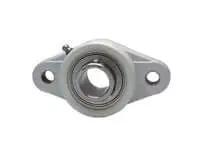 Front view of 1-1/8 in Set-Screw Pillow Block Single Unit, Stainless Steel Insert with White 2-Bolt Plastic Housing, Sealed support.