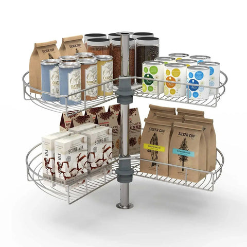 28 Inch Lazy Susan Cabinet Organizer for Blind Corner Cabinet with kidney shape rotating tray holding pantry items
