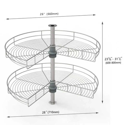 28 Inch Lazy Susan Cabinet Organizer for Blind Corner Cabinet with Kidney Shape Rotating Tray Turntable, adjustable height view.