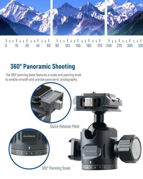 28mm Metal Panorama Ball Head For Tripod With Arca Type Quick Release Plate, 360 Degree Rotation, Cold Shoe Mount Features