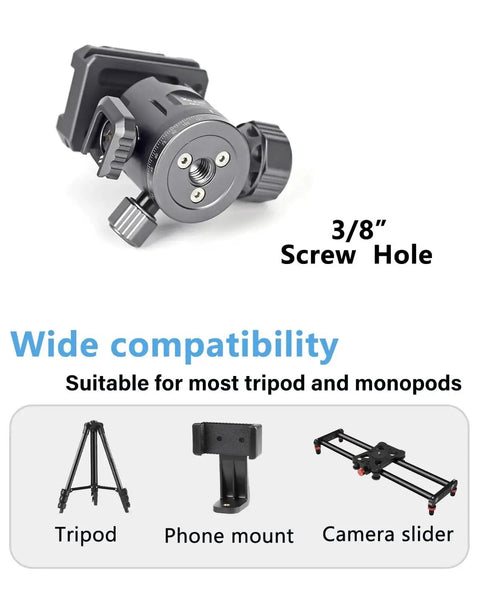 28mm Metal Panorama Ball Head For Tripod With Arca Type Quick Release Plate, 3/8 Inch Screw Hole, Wide Compatibility