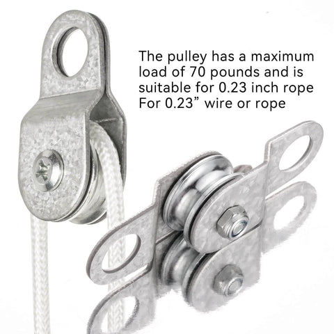 Front and side view of 28mm Cable Pulley Wheel with Ball Bearing, Smooth No Noise, Small Snatch Block for 0.23 Inch/6mm Wire Rope, 4Pack.
