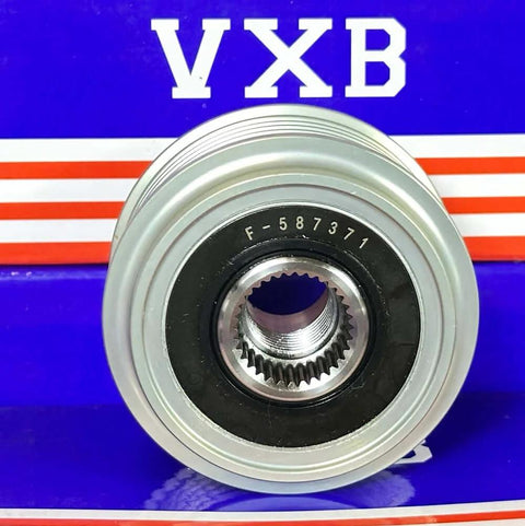 Alternator clutch pulley, gray metal with splined center hub, VXB Bearings, fits Hyundai Elantra 17-20 and Kona 18-21