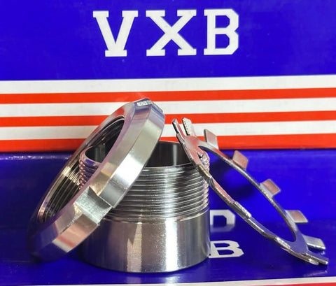 H215 75mm adapter sleeve with lock nut and washer, metal finish, Rubber Belts Online