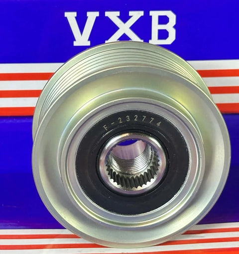 Overrunning alternator pulley F-232774 for Hyundai, silver metal pulley with splined bore, VXB Bearings