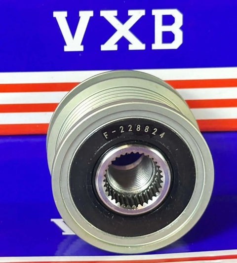 F-228824 alternator freewheel clutch pulley, silver aluminum with black inner ring and splined bore by VXB Bearings
