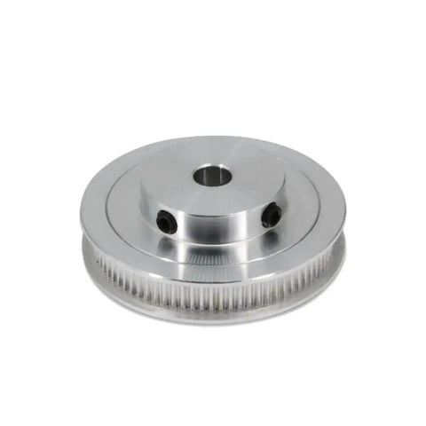 Close-up of Two Piece 2GT Synchronous Timing Pulley Set with 80 teeth, 8mm bore, aluminum construction for precision machining applications