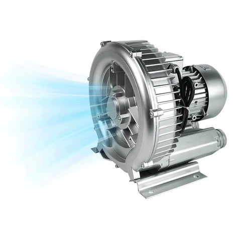 2HP Regenerative Blower 110 To 120 Volts High Pressure Industrial Vacuum Pump 1.75 Kilowatts 150 CFM blowing air side view