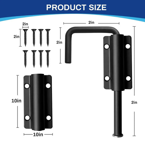 2 Pack 2.36 Inch Patio Sliding Door Loop Lock for 90 to 180 Degree Glass Doors, screws and lock dimensions shown, Black Finish