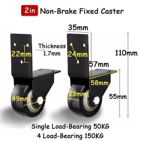 2-Inch L-Shaped Caster Wheel Set 4-Pack Heavy Duty Side Mount Casters With PU Rubber Wheels No Noise For Bed Cabinet Plant Stand