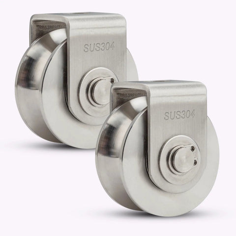 2Pack Pulley Block U 304 Stainless Steel Pulley Roller, 2 Inch Heavy Duty Duplex Bearing Silent Grooved Wheel Loading 880lb/400Kg