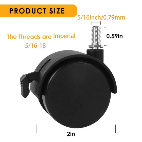 2 Inch Stem Swivel Caster Wheels With Brakes Replacement For Furniture 110 Lbs Per Caster 330 Lbs For Four Casters shown