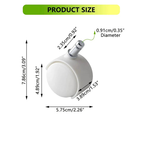 Five Sets 2 Inch 360 Degree Swivel Nylon White Desk Chair Casters Replacement Wheels With Threaded Stem And Nuts Universal