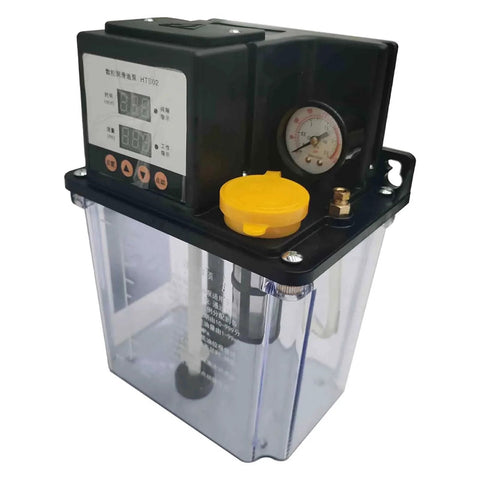 2L 110V Automatic Lubrication Pump With Dual Digital Display Gear Oiler For CNC Machines with clear tank and gauge visible