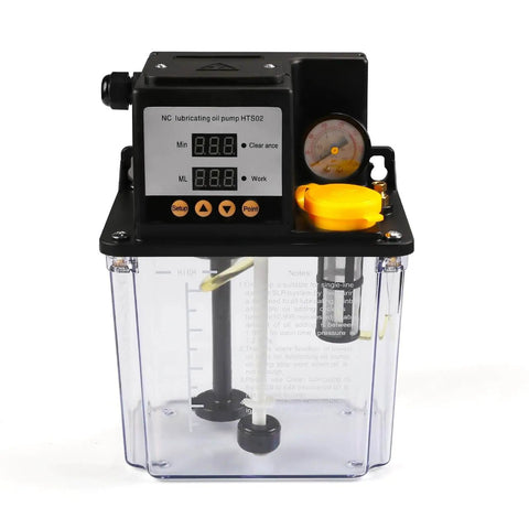 2L Automatic Lubrication Pump For CNC Lathe And Mill 110V Electric Oiler with digital timer and pressure gauge, front view