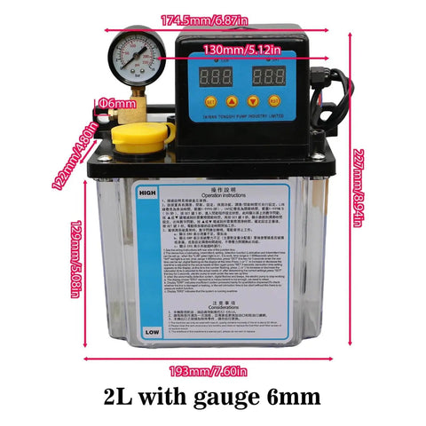 Lubrication Pump System Pro Grade, 2L Capacity, 6mm Fittings, Automatic Electric Lubrication Oil Pump for CNC Machine Tool with Gauge