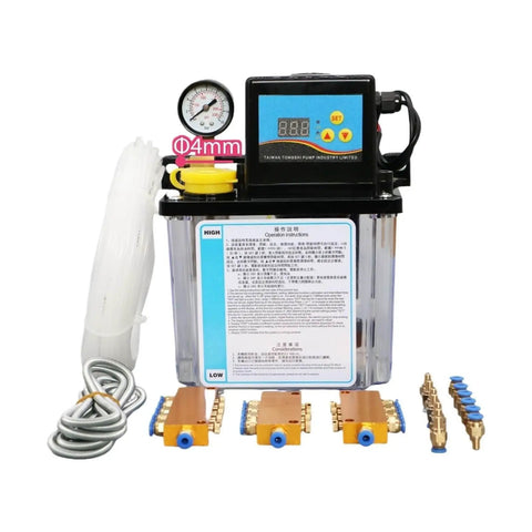 2L CNC Lubrication Pump Kit With Electromagnetic Automatic Oil Pump System For CNC Machines, 4mm And 6mm Fittings, AC220V AC110V