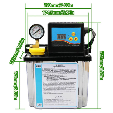 Front view of 2L CNC Oil Lubrication Pump Kit with Auto Lubrication System and digital display