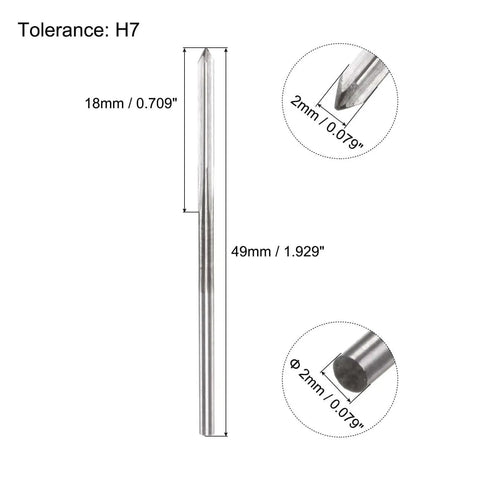 Diagram of Precise 2mm H7 Chucking Reamer Drill Bit For Metal And Wood Hole Reaming Straight Flute HSS Tool With 2mm Shank And 49mm Overall Length.