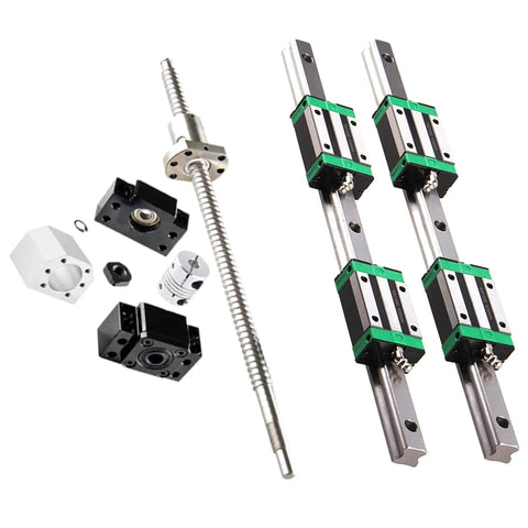 2Pcs HGR20 200mm Linear Rail and 1Pcs RM1605 250mm Ballscrew Kit with BF12 BK12 Nut Housing DSG16H Coupling and Slide Blocks