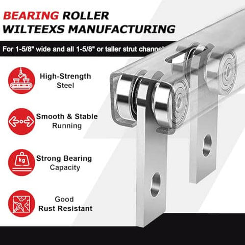 2pcs Bearing Trolley Assembly with 2 Wheel Rollers for 1-5/8 Inch or Taller Strut Channel Solid Steel Construction Using S6200Z Bearings