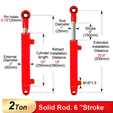 ✝️ .5x6 Hydraulic Cylinder 2 Ton Double Acting Welded Hydraulic Cylinder 1.5" Bore x 6" Stroke with 3/8" JIC diagram