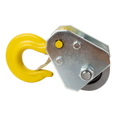 2Ton Pulley Hook Heavy Duty Pulley Lifting Block Hoist with Hook for 5/8" Wire Rope Snatch Block 1Pack, yellow hook, metal body