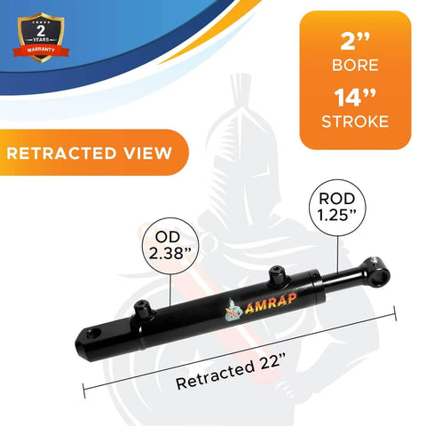 ✝️ 2x14 Hydraulic Cylinder - 2 Inch Bore, 14 Inch Stroke Double Acting Hydraulic Cylinder Welded Tang Universal Replacement Cylinder