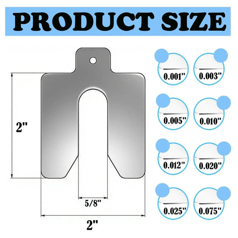40 Piece 304 Stainless Steel Slotted Shim Kit With 8 Different Thicknesses And 5 Pieces Each 2 Inch By 2 Inch Spacers Laser Cut