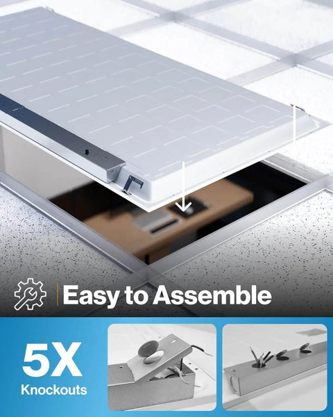 2x4 LED Flat Panel Ceiling Light, Pack Of 12, Dimmable 0-10V, easy assembly and installation with knockout options for offices