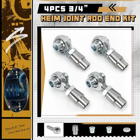 3/4 Heim Joints Rod End Kit with Right & Left Hand Threads, 750 Bore Chromoly Panhard Setup, Includes Tube Adapters and Jam Nuts