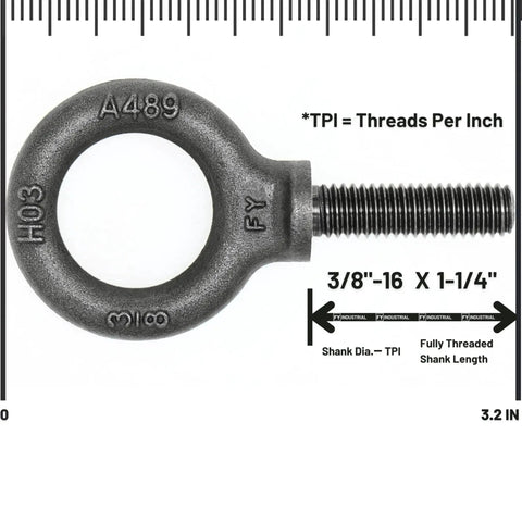 Box Of Ten Heavy Duty Lifting Shoulder Eye Bolts 3/8-16 By 1-1/4 Inch Industrial Grade Forged Quenched And Tempered Carbon Steel 1035