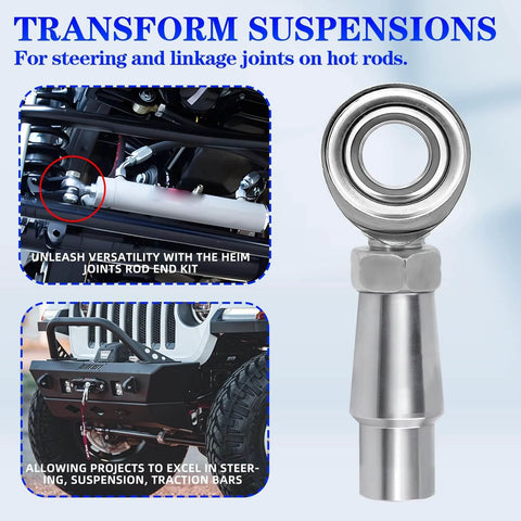 3/8 x 3/8-24 Heim Joint Rod End Kit with RH and LH Threads, Chromoly Joints with Bung and Misalignment Spacers, used in hot rod suspension
