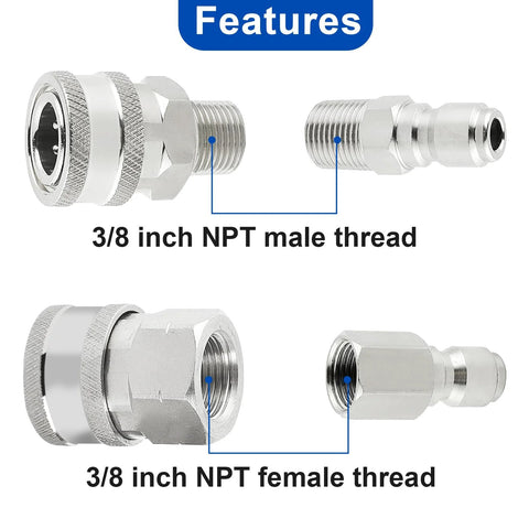 Wayona 8‑pc pressure washer quick-connect kit, 3/8 in NPT fittings, stainless steel connectors