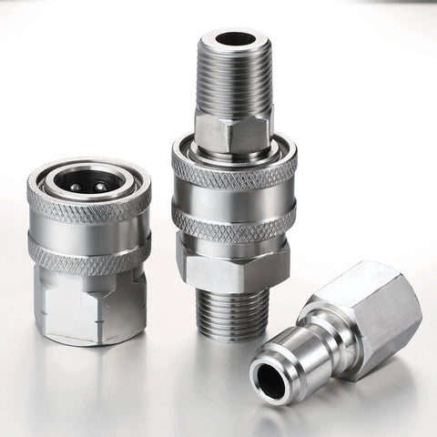 Stainless steel NPT 3/8 in quick connector kit, 2 sets of male and female pressure washer adapters, Amazon brand