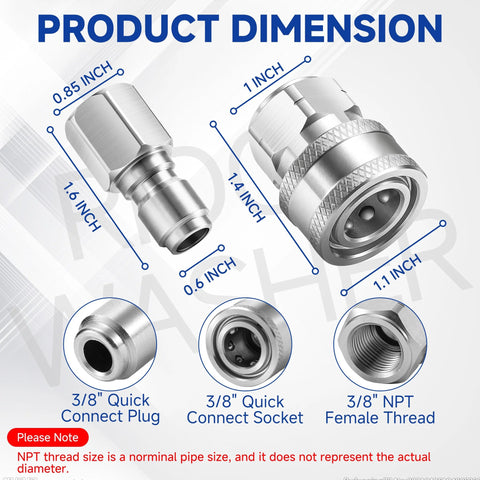 RIDGE WASHER 3/8 in pressure washer quick-connect kit; stainless steel fittings, 12 pcs, 3/8 in NPT female
