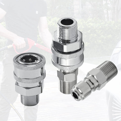 Raincovo 3/8-inch pressure washer quick-connect fittings set, four chrome adapters with male threads