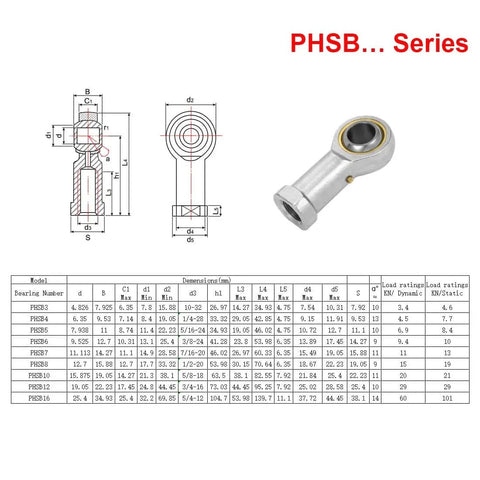 Heavy Duty Rod End Bearing 3/8 Inch Bore 3/8-24 Right Hand Thread Self Lubricating Female Heim Joint Two Pack With Jam Nuts