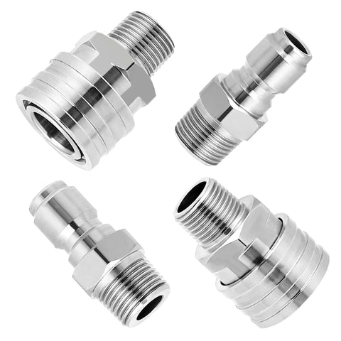 M MINGLE 4-piece stainless steel pressure washer adapter set with 3/8-inch male quick-connect fittings.