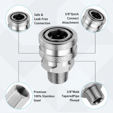 Senlinyu 3/8 stainless steel pressure washer quick-connect kit, 4-piece adapter set with NPT threaded fittings