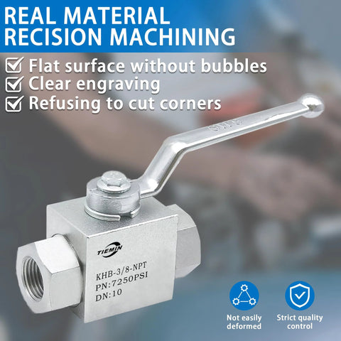 TieMin 3/8 in NPT high‑pressure hydraulic ball valve with lever handle, 2‑way, silver metal body